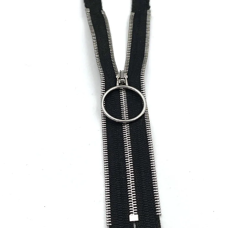 Junye Customized 5# High Quality Close End / Two Way Open 4 Sides Ring Puller  Metal  Zipper For Garment