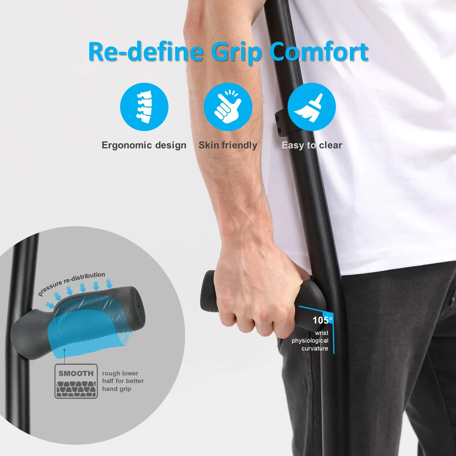 Rehand Aluminum Disabled Walking Cane Elderly Elbow Crutch Recuperator Height Adjustable Underarm Crutches