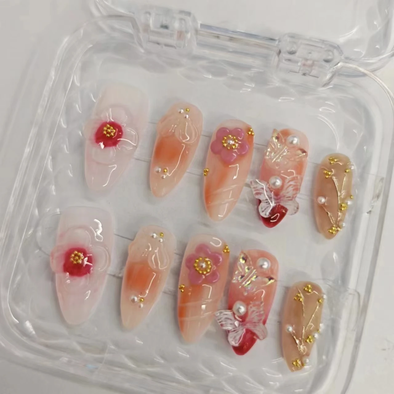 High Quality Handmade Artificial Press on Nails with Glue Oem Odm Private Label False Nails Wholesale Price 10 Pcs Design Finger