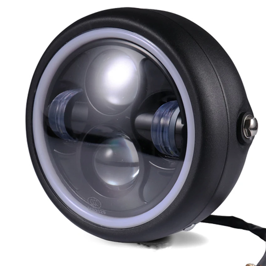 Светодиодная передняя фара для мотоцикла 6 5 Дюймов 12V светодиодные фары с ангелом пригодный Sportster Cafe Racer Подставка-поплавок Go аксессуары