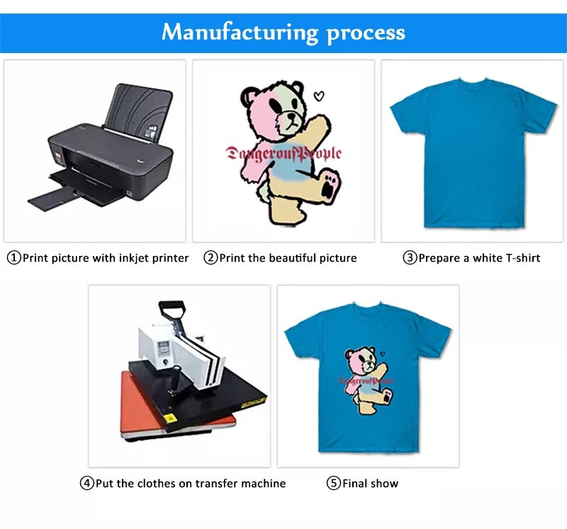 SINAMAY high quality A4 inkjet light/dark wholesale heat transfer paper for cotton fabric
