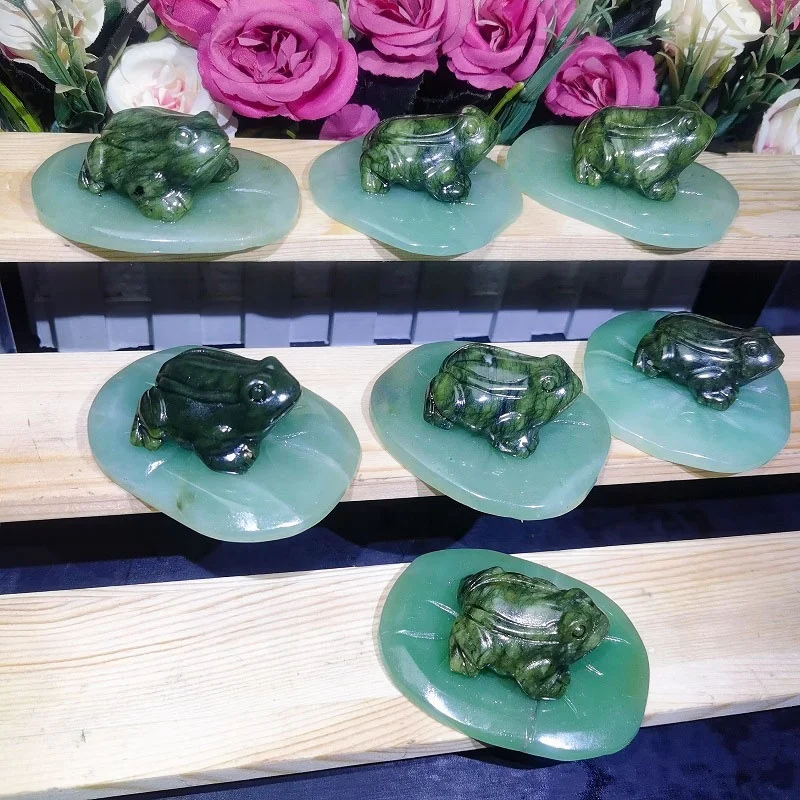 Популярные кристаллы резьба по дереву xiuyu Нефритовая лягушка зеленый авантюрин лист лотоса