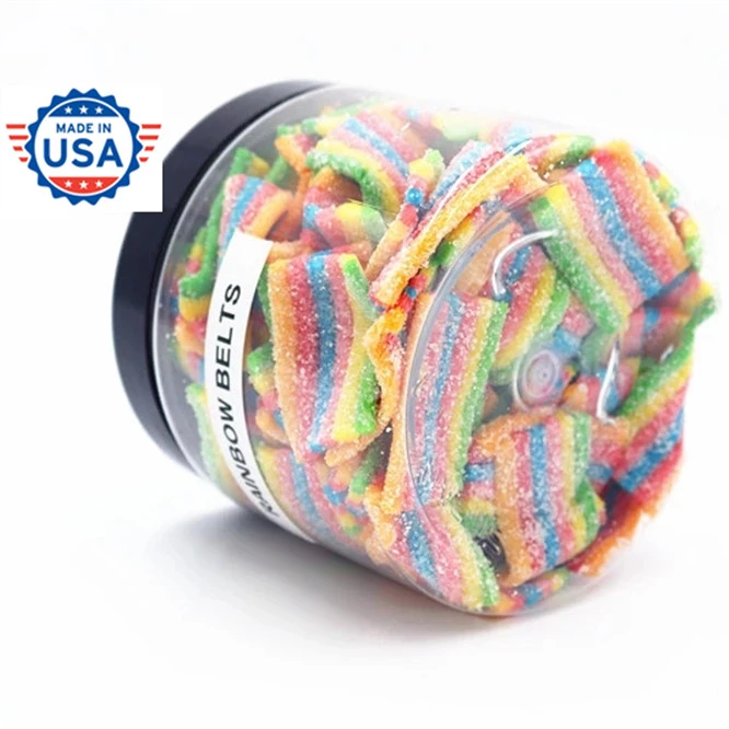 
Wholesale Price USA Made Extract CBD oil Isolated CBD Gummies Rainbow Strip 8oz 500mg Packed In Jars 