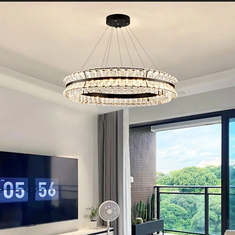 2024 New Design Modern Black Crystal Ceiling Chandelier Lighting Lamp  Modern Hanging Lamps Living Room