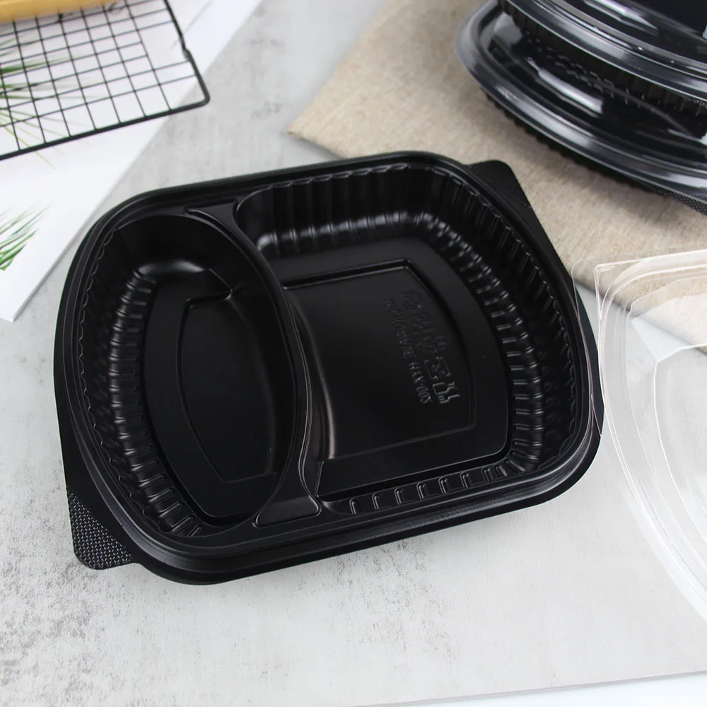 Meal Prep food Packaging 2 compartment Microwavable plastic food container with Lid take out Disposable Lunch bento Box