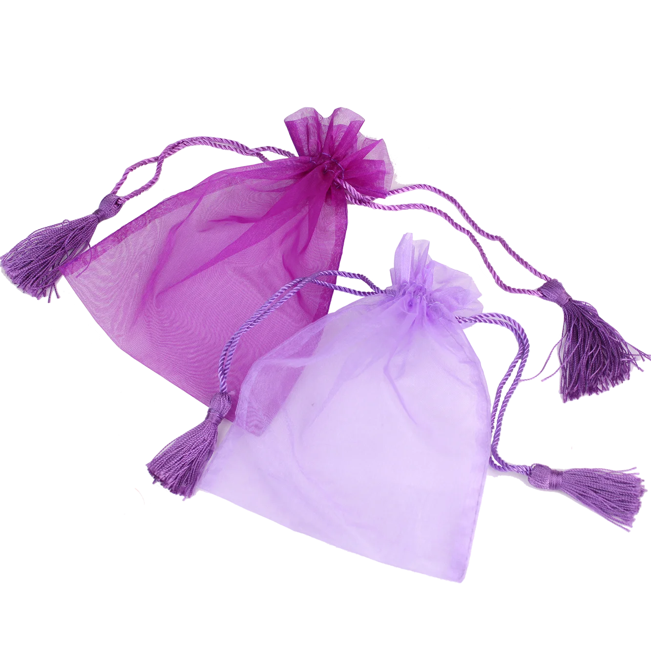 Wholesale Cheap Organza Tassel Gift Bags with logo printing organza bag purple organza pouch