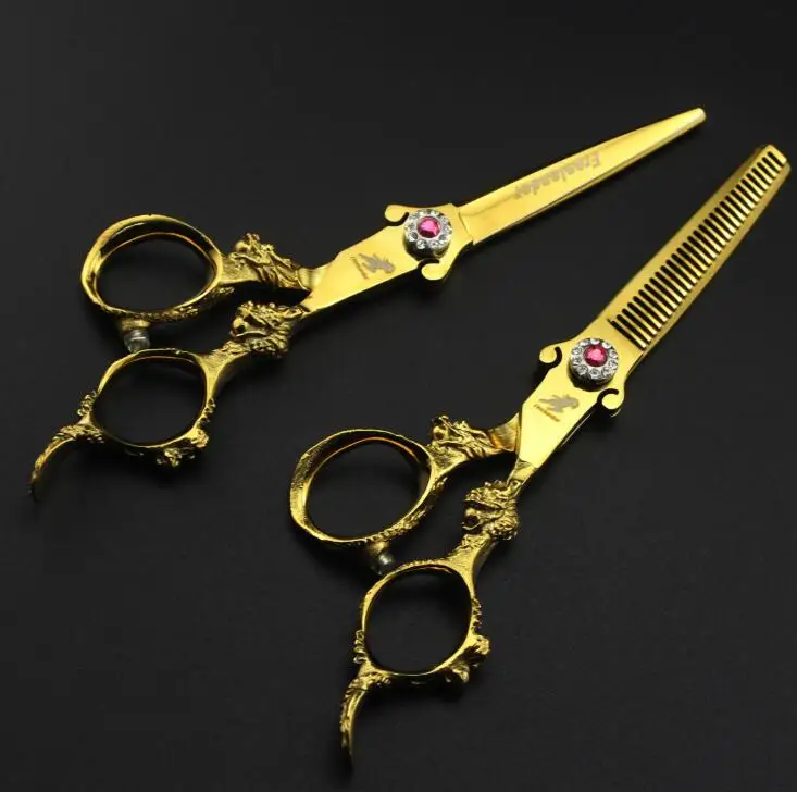 free shipping 6.0 inch golden sword-shaped dragon handle 440C Professional Hair Cutting Haircut Thinning Scissors