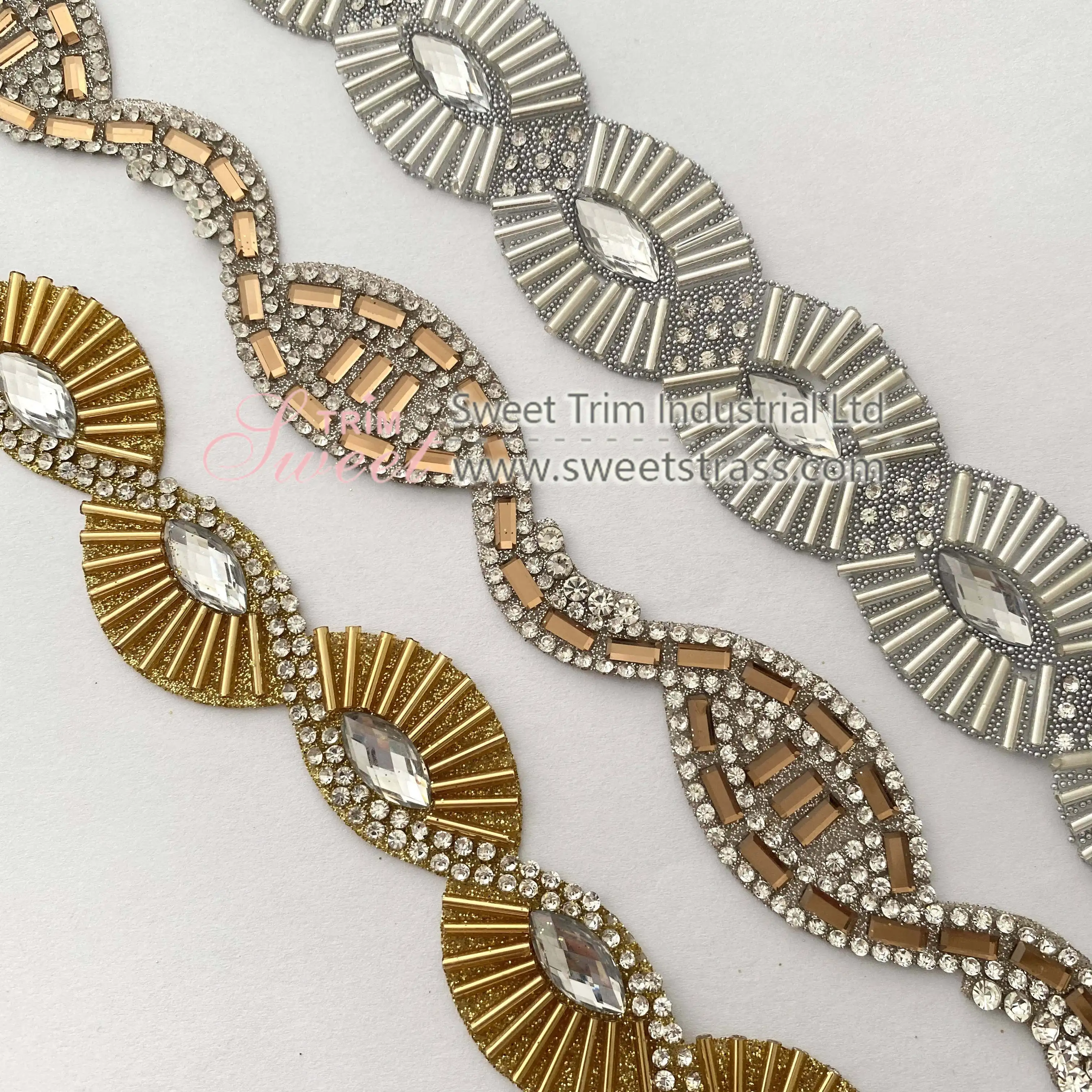 Luxurious Colorful Rhinestone Applique Trim  Ribbon Hot Fix Crystal Trim Tape for Clothes Fashion Accessories