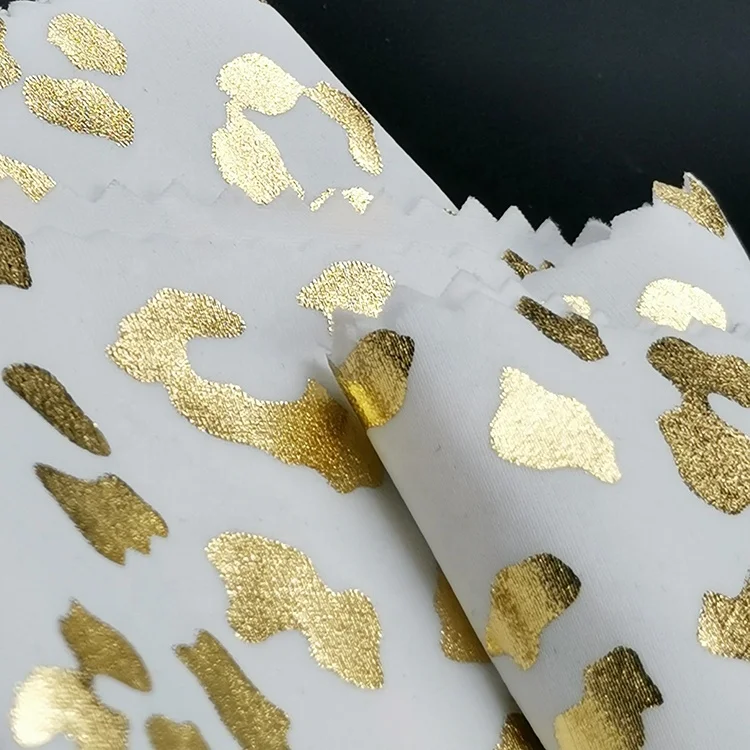 
200gsm popular designer gold leopard sequin foil print on 82 nylon 18 spandex swimwear fabric 
