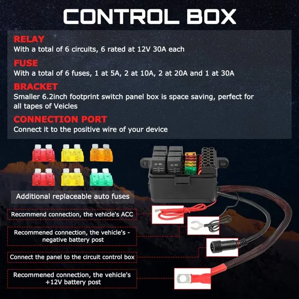 4 Gang LED Switch Panel Universal Circuit Control Relay System with Fuse Wiring Harness Automatic Dimmable ON-Off LED Switch Pod