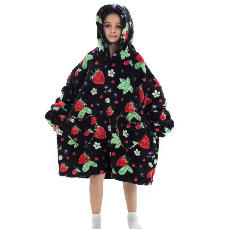 Blanket hoodie wearable blanket sweatshirt oversize thermal jumper lazy hoodie for children warm nice print hoodie blanket