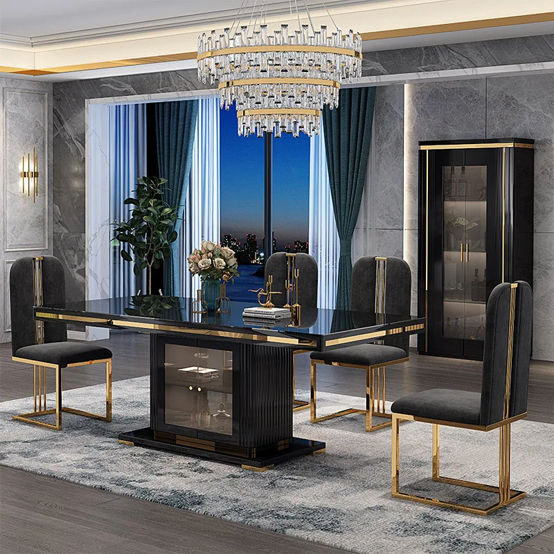 Restaurant Luxury Juegos De Comedor 4 Sillas Daining Table And Chair Set With Sideboard Cabinet Kitchen Dining Furniture