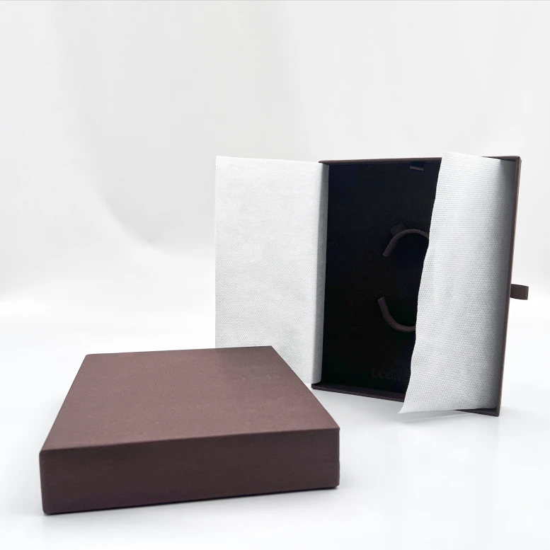 Custom luxury high-end belt gift packaging box art paper sliding drawer box for packing belt tie purse