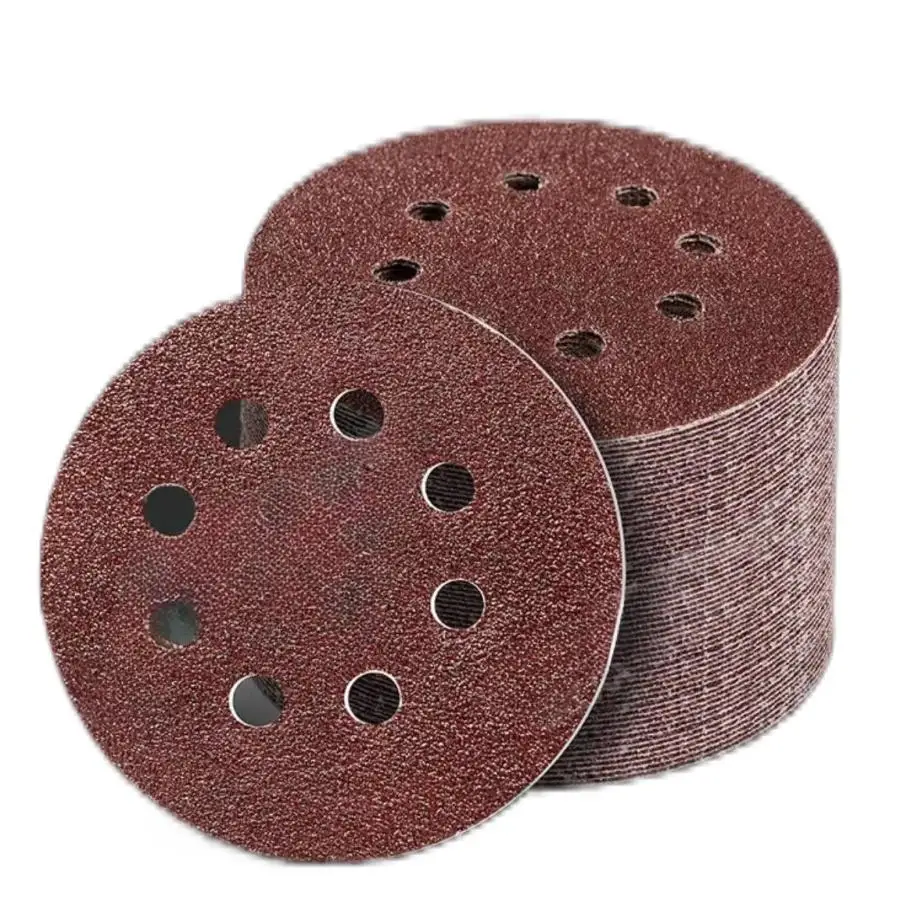 5 inch hook and loop 8 holes aluminum oxide red sandpaper disc sanding disc for Sanding &Polishing DIY projects
