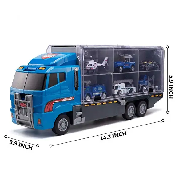 10 In 1 Police Transport Truck Mini Die-Cast Plastic Play Vehicle In Carrier Car Toy Set Mini Cars For Kid Children Boy