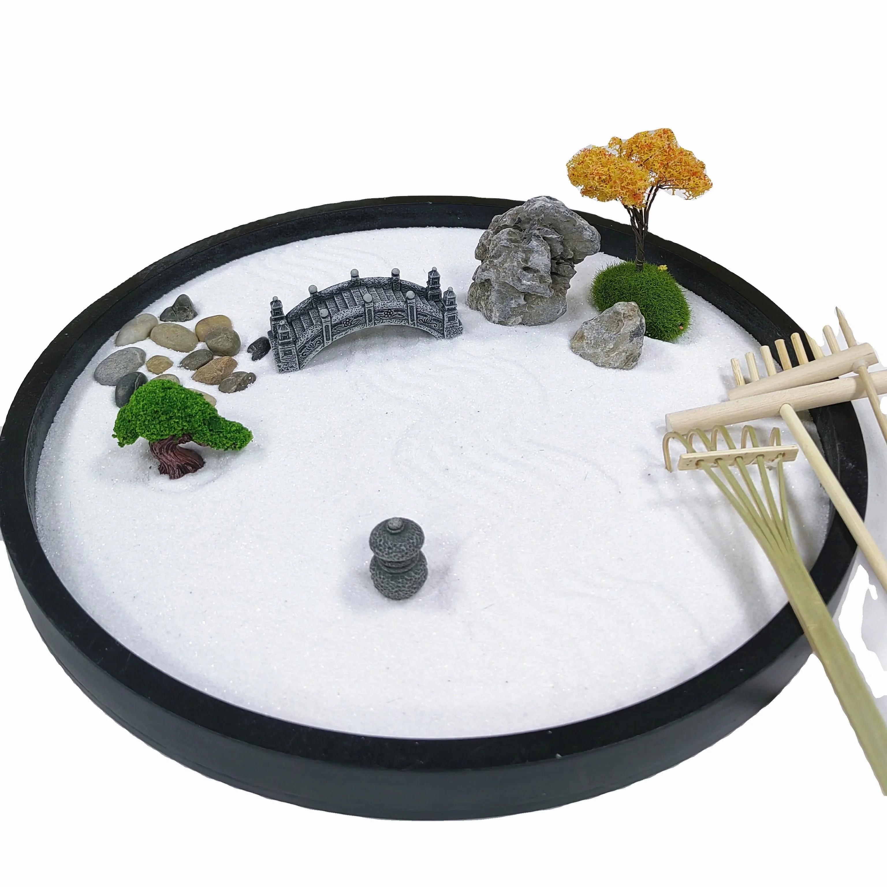 Japanese Zen Garden Desk Accessory Set Mini Home Decor with Sand Artificial Bonsai Tree Rocks Rakes for Room Use