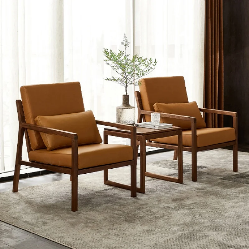 Italian minimalist single sofa chair hotel black walnut leisure chair living room study solid wood sofa chair