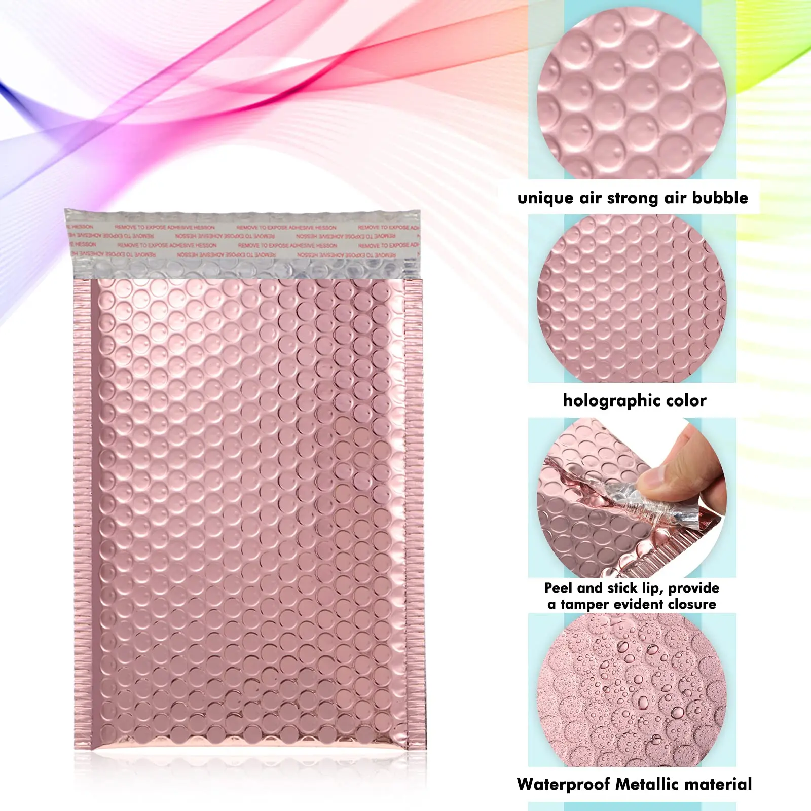 Metallic Bubble Envelope Bags Customized Printed Rose Gold Metallic Foil Padded Packaging Bubble Mailer