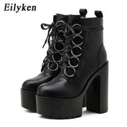 Eilyken 2023 Trend Design Platform Ankle Boots Women Round Toe T-tied Chunky High Heel Modern Booties Ladies Shoes