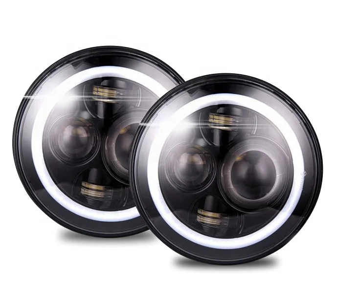 2021 hotsell model 30W 7inch Round Led Headlight Halo Angle Eyes DRL White light Headlamp For  offroad Motorcycle DC 12V