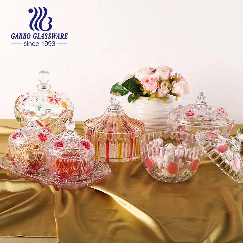 footed sugar pot glass candy jar with glass lid stock glass bowl with lid  lead free crystal  pot for home use butter dish