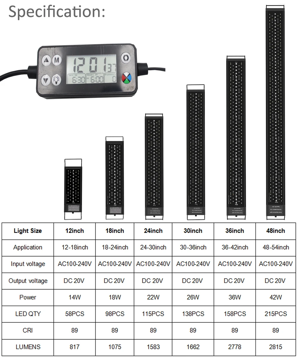 Full Spectrum Smart DIY & WRGB Color 75CM 90cm 120cm  Waterproof Led Fish Tank Light Simulating Sunlight with LCD Monitor