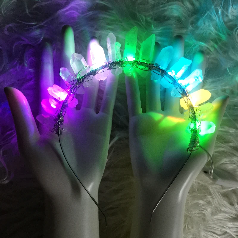 2022 LED luminescent natural crystal hair hoop pure hand web celebrity artifact hair hoop hair accessories custom for rave gears