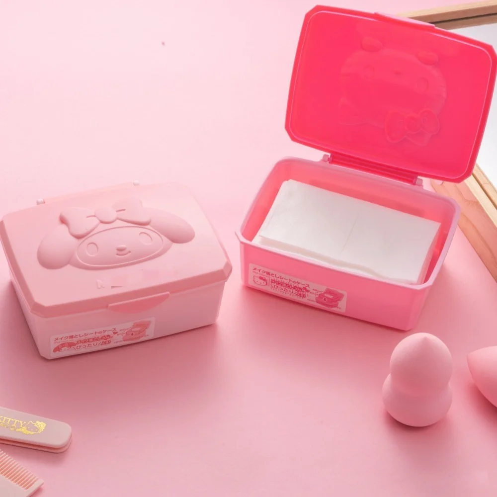 Botu Hot kawaii Case Girl kitty anime kitty melody Desktop Cotton Swab Cotton Pad Stationery Organizer Makeup Storage Box