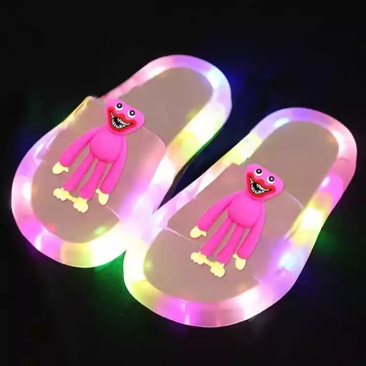 soft home outdoor beach easy wear bunny slippers cute animal led unicorn light up jelly slippers for children baby kid