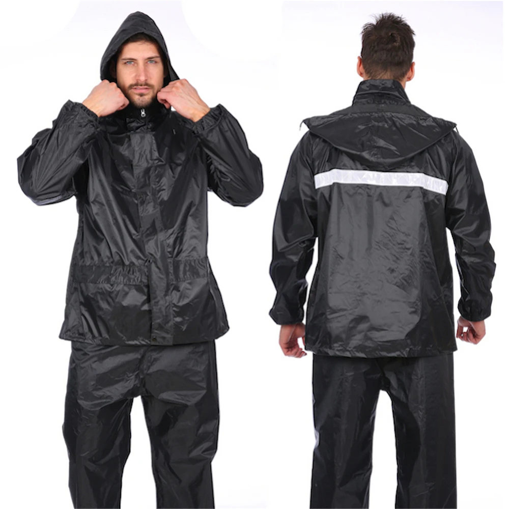 Breathable Rainsuit Motorcycle Wear Rainy Reusable Polyester PVC Raincoat Reflective Rainwear