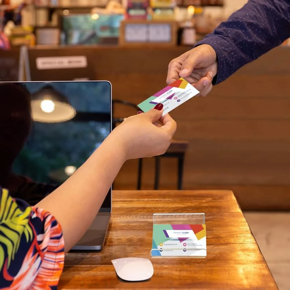 Upgrade 50 Pieces Name Card Capacity Desktop Clear Acrylic Business Card Holder Case