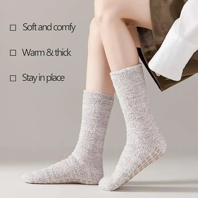 Customized Twist Colors Thick Grip Fuzzy Socks Non Skid Slipper Microfiber Cozy Winter Socks Unisex Indoor Home Socks