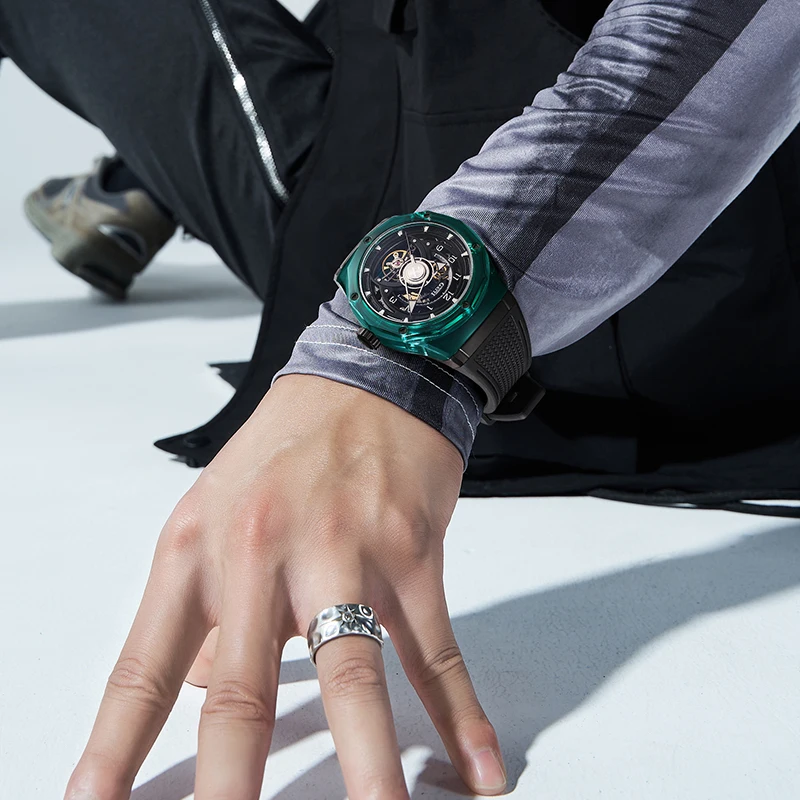 Custom Logo High Quality Men Luxury Refined Sapphire Watch case transparent Luminous Automatic Mechanical Watch For Men