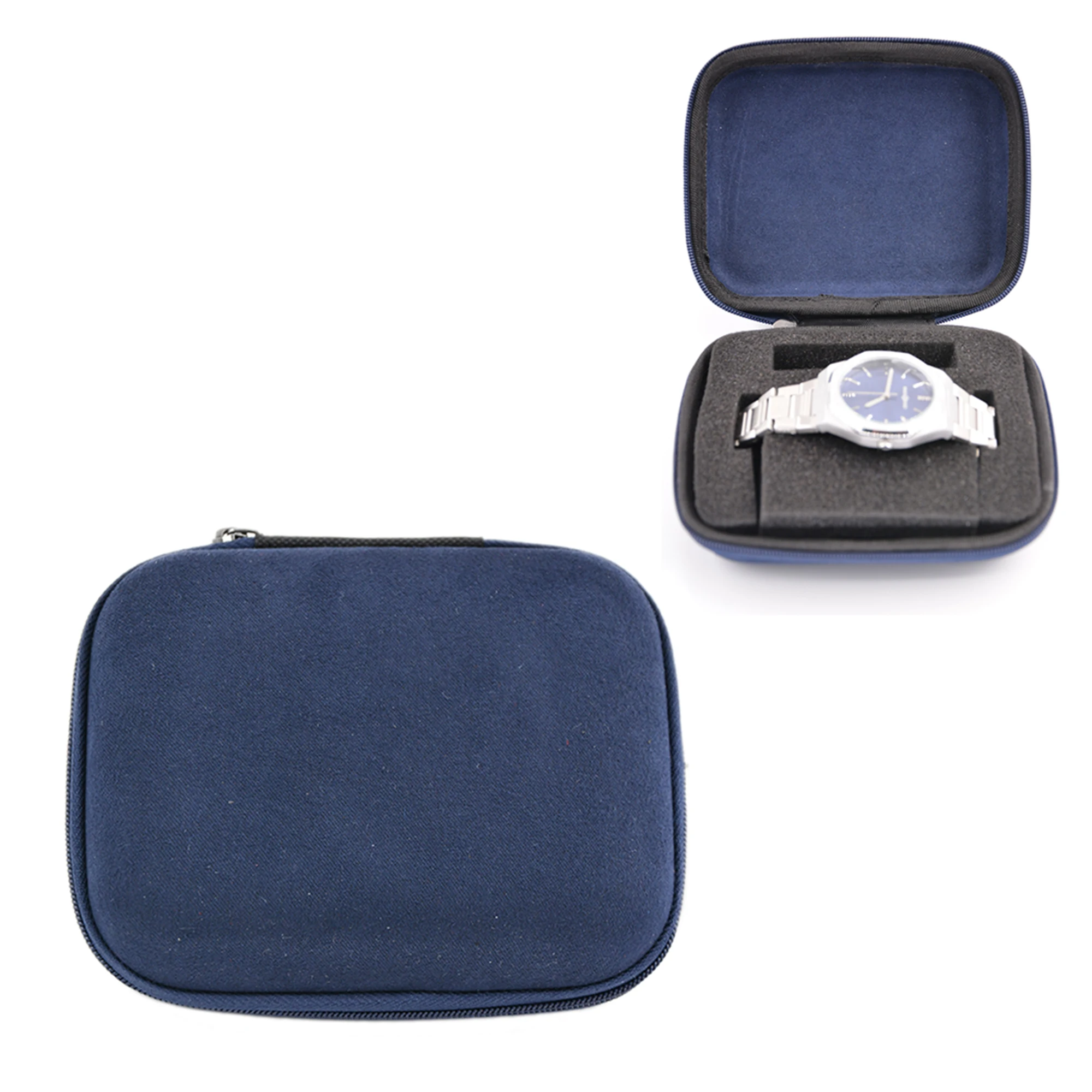Soft Inner Material Blue Suede Watch Box Special Foam Insert Expensive Blue Suede Watch Box