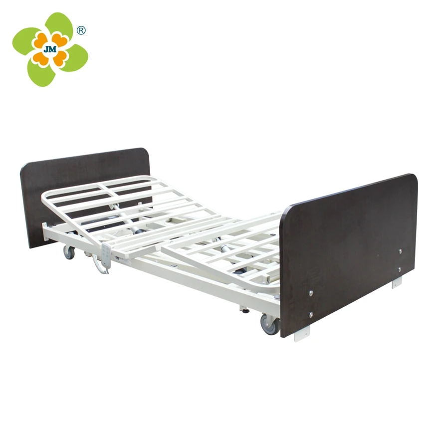 Three function electric hospital bed with wooden bed board for home care