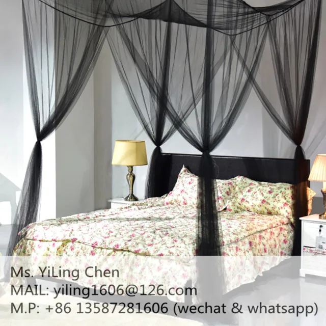 2021 Best selling Luxurious Rectangular Queen and King bed sizes quadrate black color mosquito nets with four doors