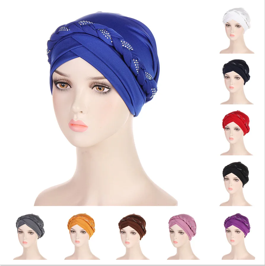 New Multi-color Hot Drill Braid With Drill Head Hat European and American Fashion Baotou Hat