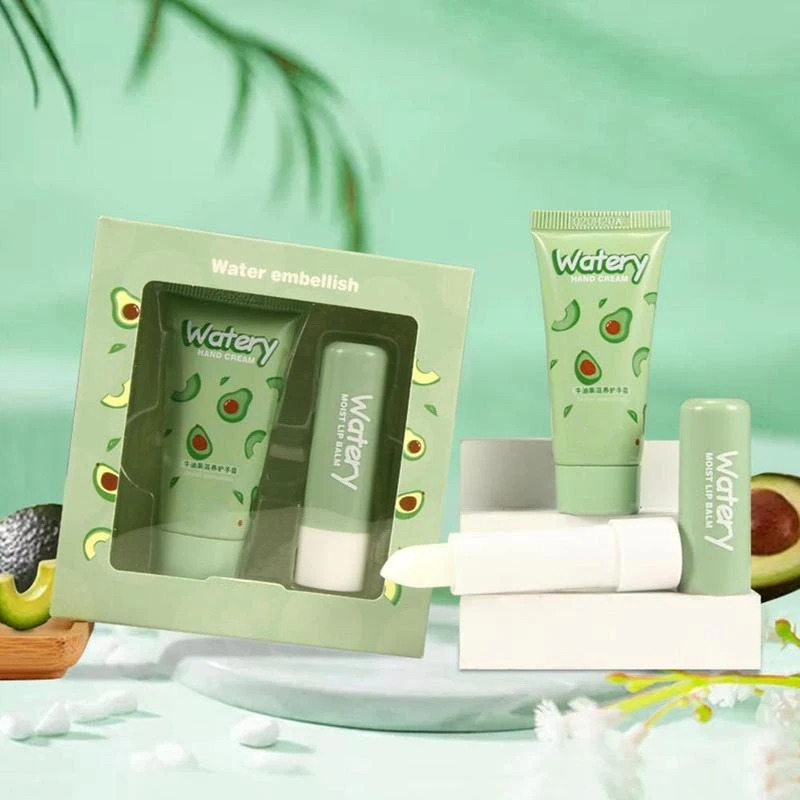 Organic Avocado Strawberry Peach Lip Balm Hand Cream Moisturizing Skin Care Gifts Set
