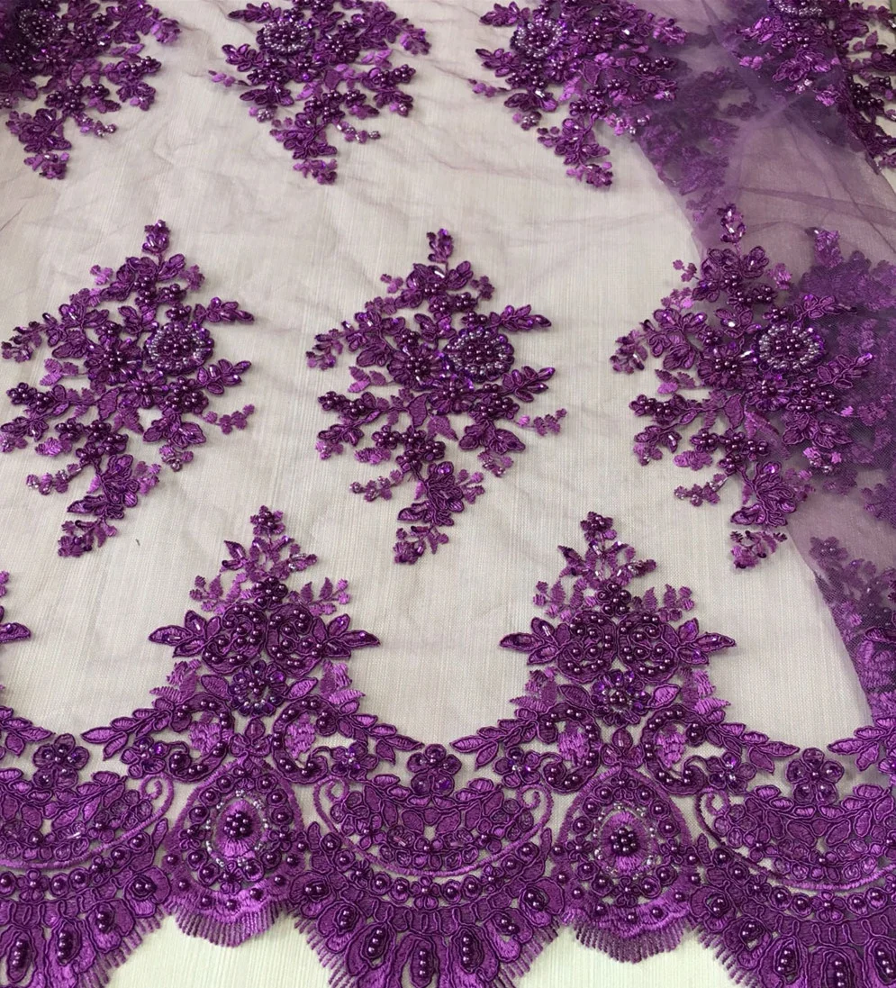 
new arrival purple lace fabric embroidery heavy pearl beaded cord lace fabric for bridal, high quality dress fabric women  (62307089379)
