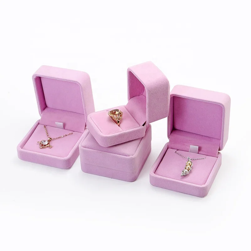 Wholesale custom logo pink luxury pendant necklace ring packaging box velvet jewelry box