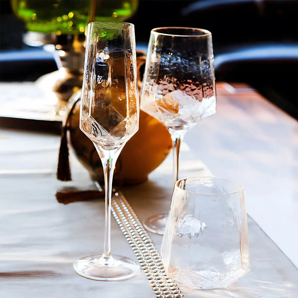 Customized Crystal Red Wine Champagne Cup Hammer Pattern Glass Wine Cup Goblet Wine Cup