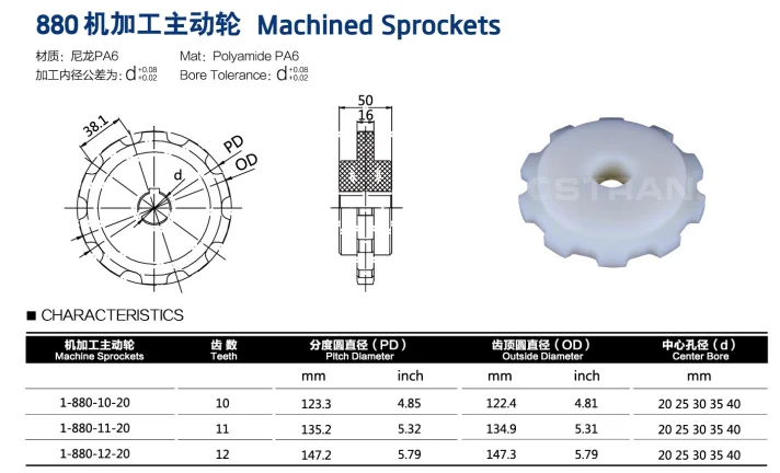 High Quality 880 TAB Side Flexible Plastic  Plate Chain For Curved Conveyor
