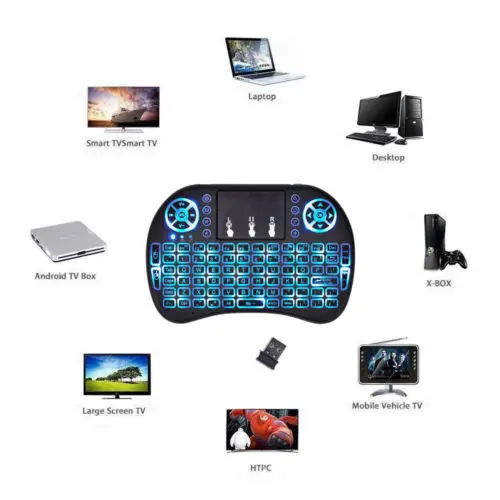 Newest Wireless keyboard 2.4G 7 Colors RGB Backlit Mini Keyboards i8 Backlight keyboards Touch Pad i8 Remote Control for TV BOX
