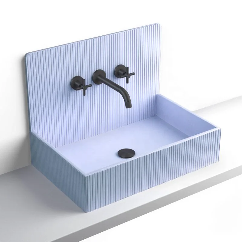 MEIYANI Square Shape Blue Resin Wash Basin Out Door Wall Hung Bathroom Artificial Stone Sink