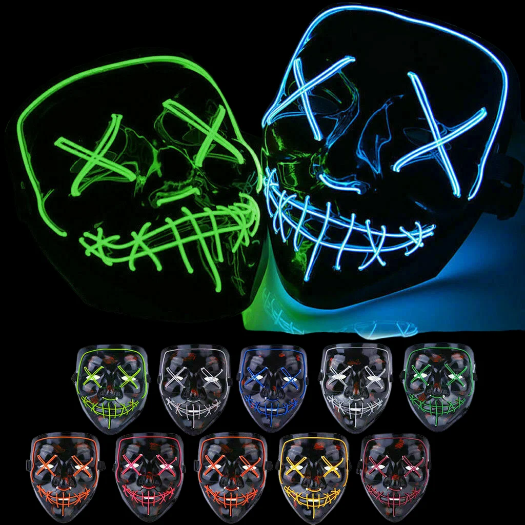Halloween Mask LED Light Up EL Wire Light Funny Masks The Purge Election Year Great Festival Cosplay lights