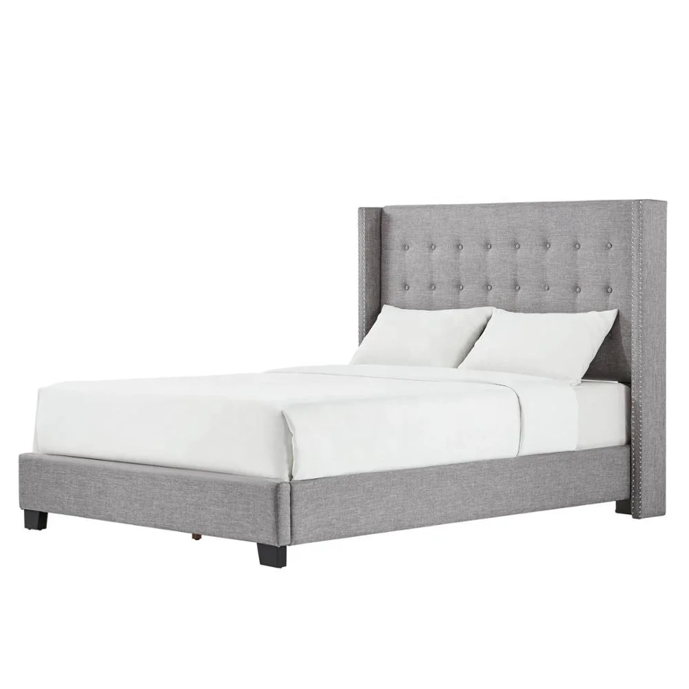
Dingzhi Furniture Upholstered Queen Size Platform Wood Bed with Nailhead Trim 