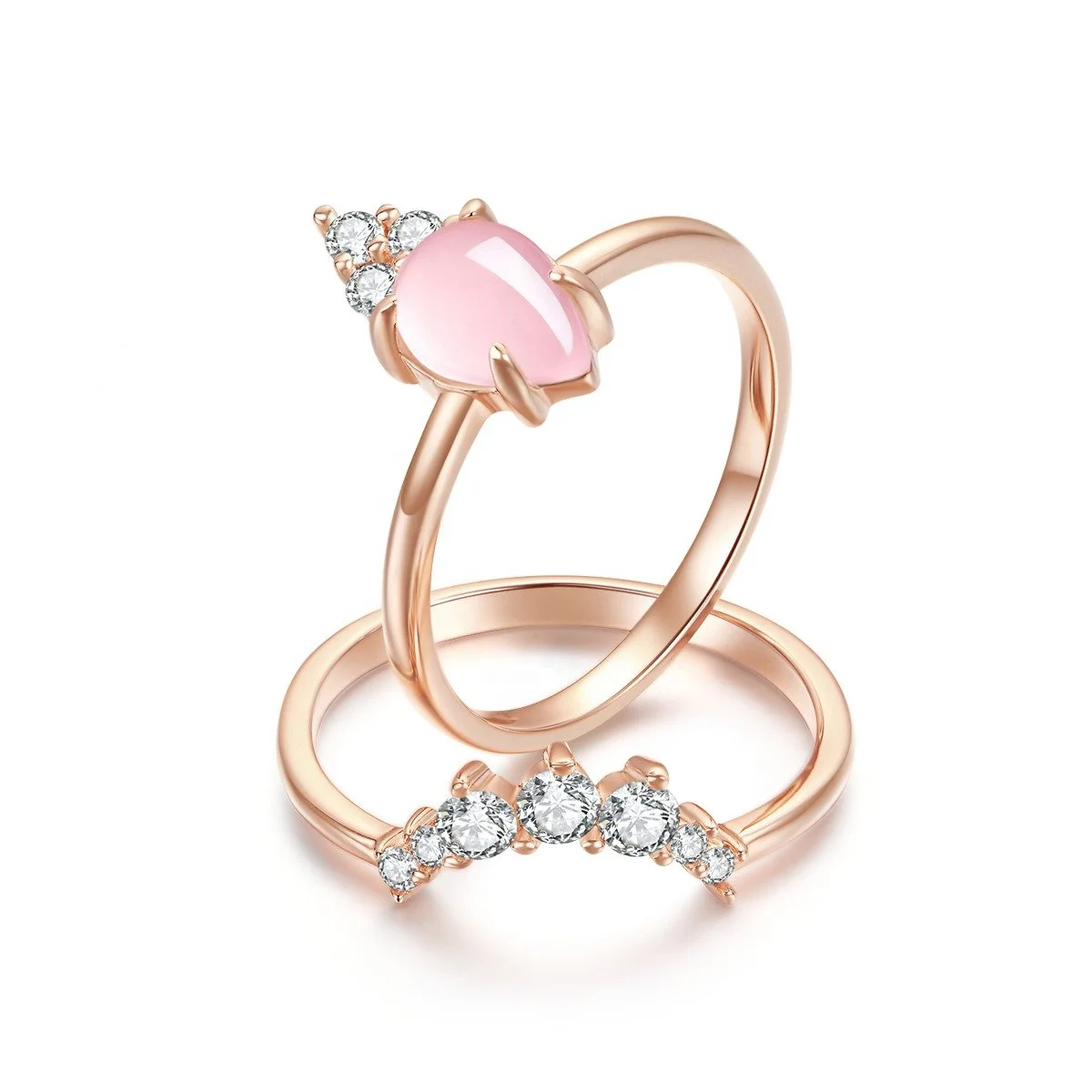 925 пробы, серебро, кубический циркон, форма груши, натуральный розовый кварц, обручальное кольцо