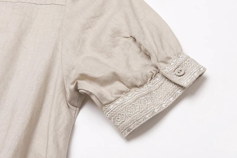  OEM ODM V-neck Embroidered Sexy Ladies Summer Elegant Casual 100% Linen Women Long