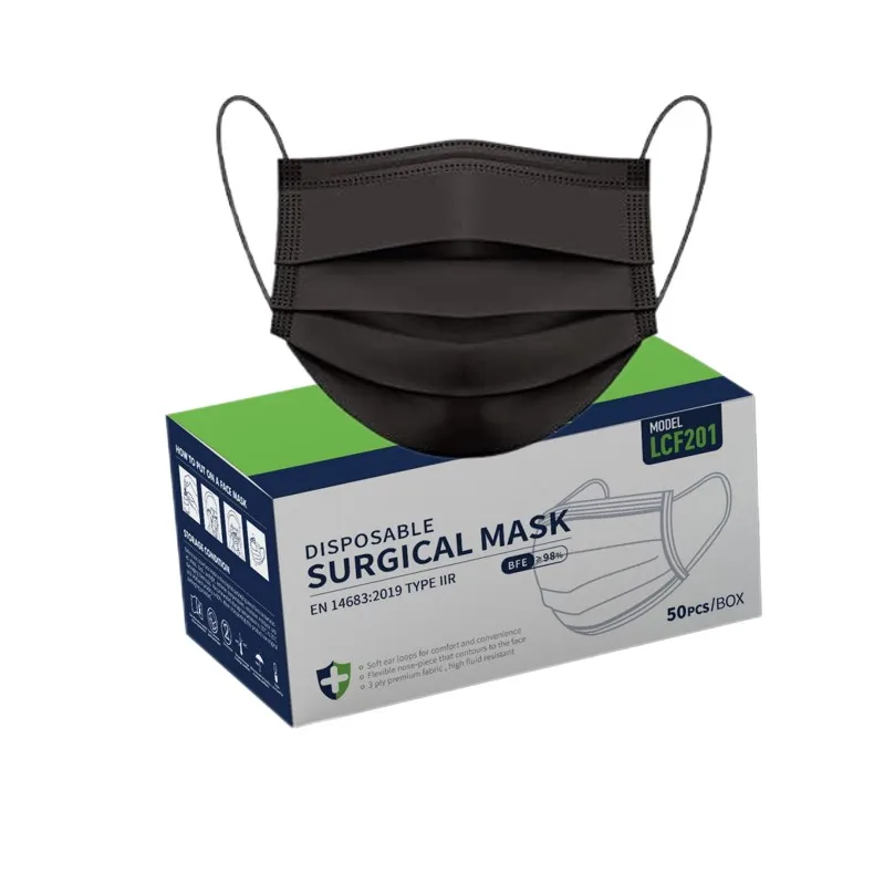 Bulk Supply Black Face Dispos Masker Disposable Facemask Plain Flat Ear Loop Custom Logo Mask