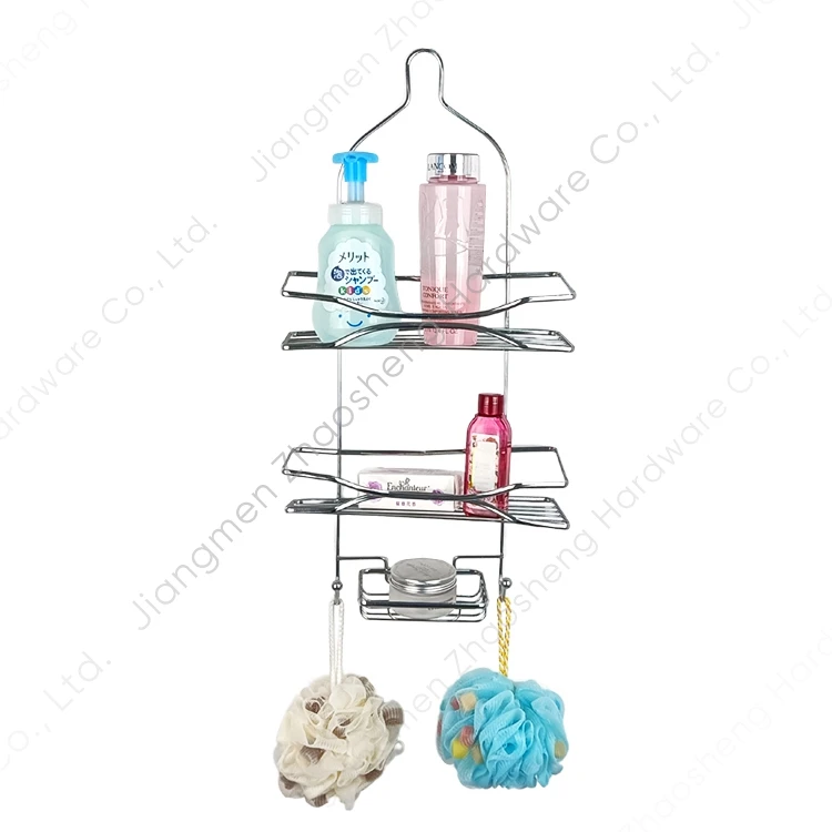 No Drilling Multi-layer Metal Drain Rack Towel Organizer Shower Caddy Basket Wall Shelf for Bathroom with Hooks Soap Dish Holder